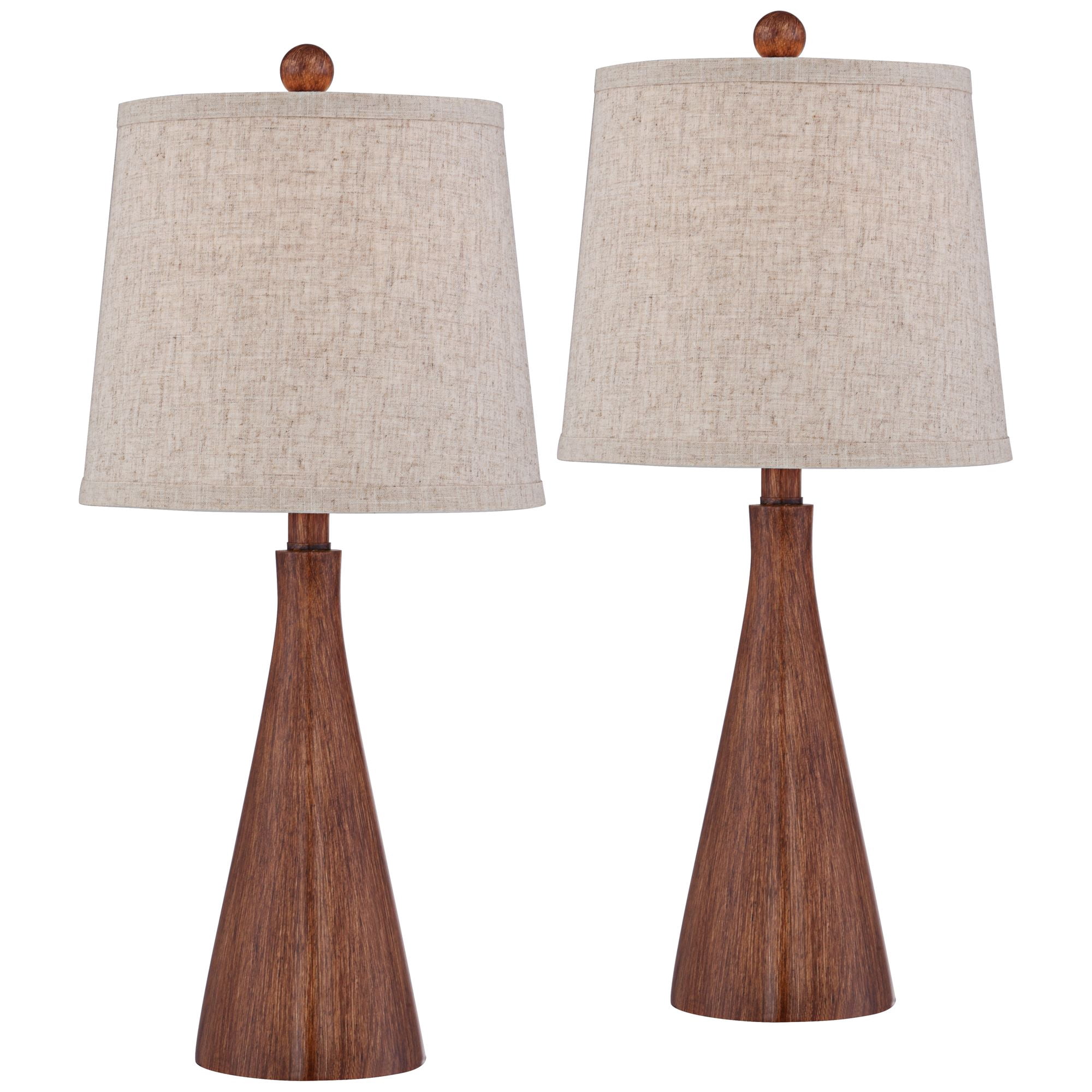 360 Lighting Fraiser 23 1/2" High Cone Small Mid Century Modern Accent Table Lamps Set of 2 Brown Wood Finish Living Room Bedroom