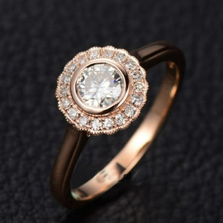 Half carat Antique design Halo Round Diamond Engagement Ring in 10k Rose Gold for