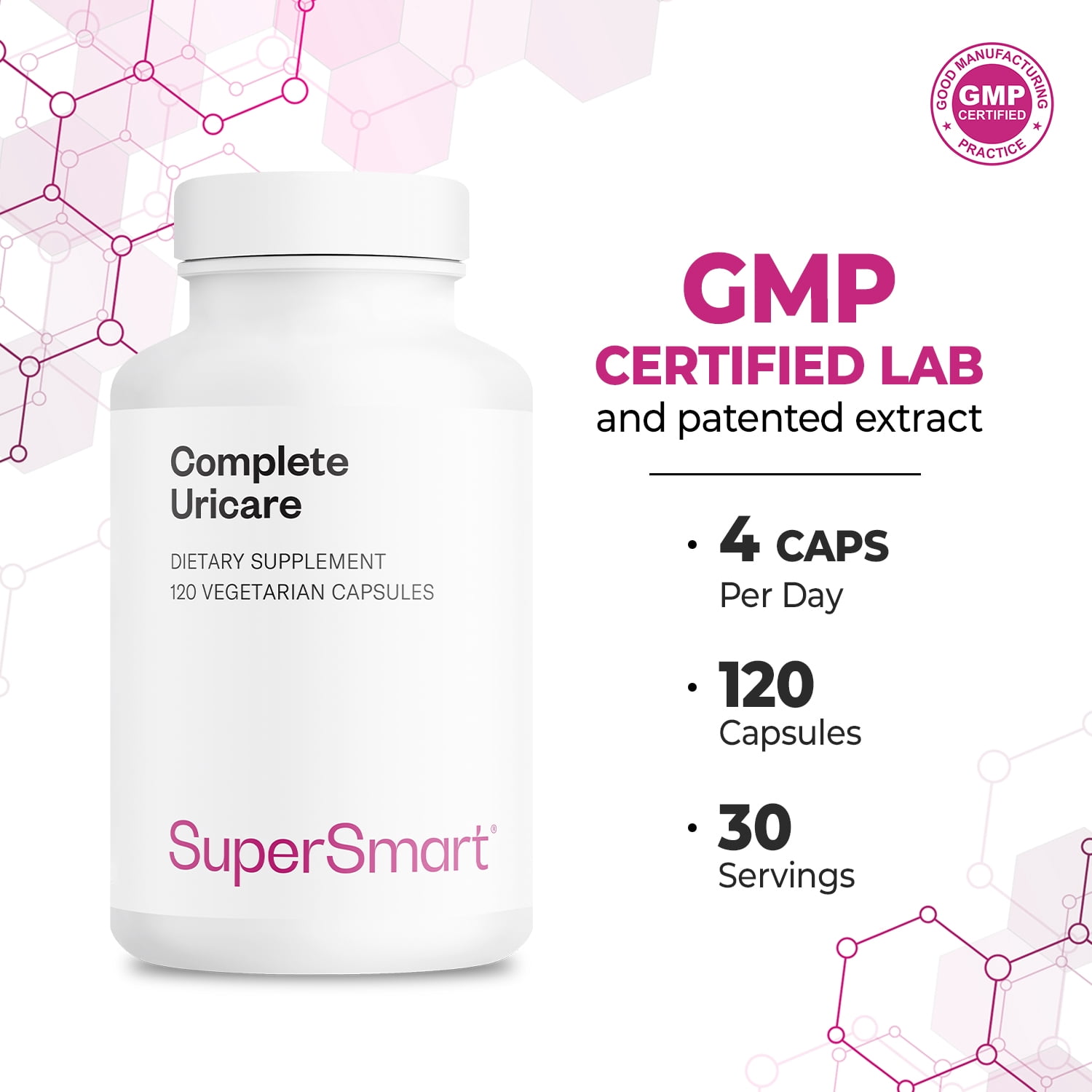 SuperSmart Complete Uricare (Patented & High Strength) - D-mannose, Go Less Pumpkin Seed, Varuna Bark - for Women & Men | Non-GMO & Gluten Free - 120 Vegetarian Capsules