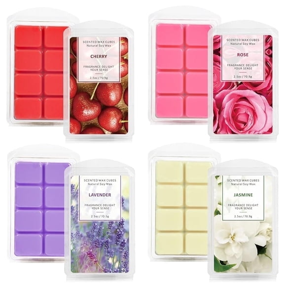 LA BELLEFÉE Floral Scented Wax Melts 4 Pack, Cherry Rose Lavender Jasmine Wax Cubes for Warmers