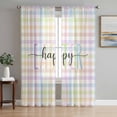 thumbnail image 2 of Sheer Curtains 84 inches Long 2 Panels Set Happy Easter Light Filtering Sheer Drapes Rod Pocket Window Curtains for Living Room/Bedroom, Spring Colorful Pastel Plaid, 2 of 8