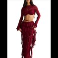 thumbnail image 1 of Conjunto de 2 Piezas de Camiseta Sin Mangas con Encaje de Cuerda para Mujer, Faldas Escalonadas Ajustadas, Vestido de Cóctel para Fiesta. Vino Tinto S, 1 of 7