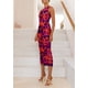 thumbnail image 4 of Vestido PRETTYGARDEN de un solo hombro con fruncidos y estampado floral en púrpura y naranja, talla S, 4 of 6