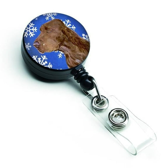 Field Spaniel Winter Snowflakes Holiday Retractable Badge Reel