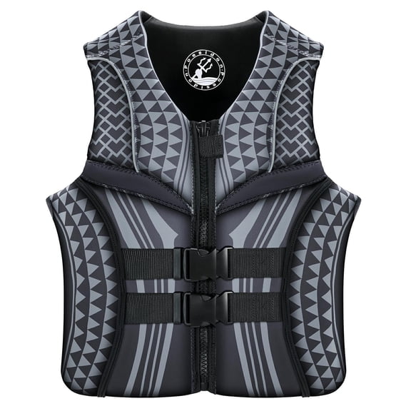 Geometric Print Life Vest, Zipper Front, Adjustable Buckles