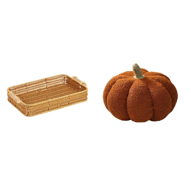 Cestas de almacenamiento,Cestas de almacenamiento de cocina tejidas con asas hechas a mano,Cestas de pan redondas Bandejas para servir Rectángulo,Almohadas de calabaza de Halloween,Almohadas