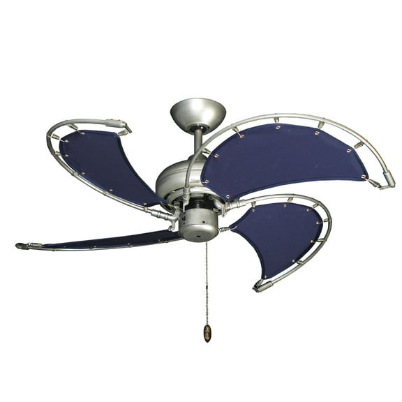 Voyage 40 in. Indoor/Outdoor Brushed Nickel Ceiling Fan with Blue Fabric Blades