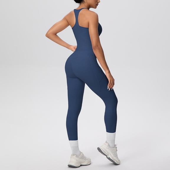 SKQIT Gym Clothes for Woman Set Racer-back Tank Top and Tummy Control Leggings Yoga Sets for Women 2 Piece