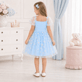 thumbnail image 4 of IPIO Girls’ Light Blue 3D Floral Tulle Party Dress with Sheer Puff Sleeves, 4 of 8
