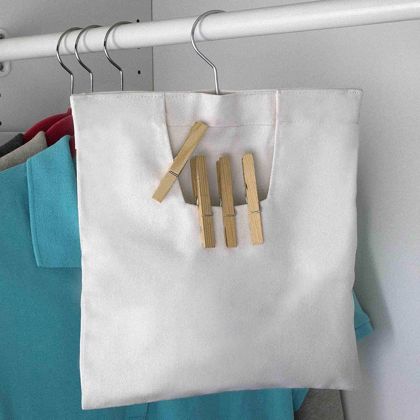 Sunbeam Hangable Canvas Clothespin Bag with Heavy Duty Steel Hook