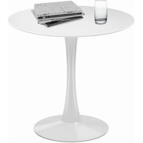 32" Round Dining Table, Modern Tulip Table, Round Kitchen Table, Tulip Dining Table for 2-4 Person, Metal Base Pedestal Table, Mid-Century Leisure Table End Table for Small Place, White