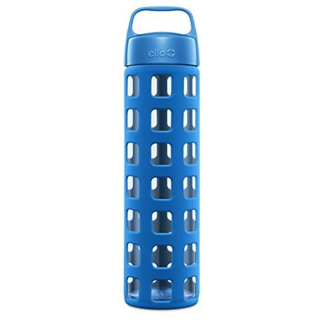 Ello Pure Glass Water Bottle with Silicone Sleeve | 20 oz | Blue Squares