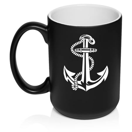 

Anchor With Rope Ceramic Coffee Mug Tea Cup Gift for Her Him Friend Coworker Wife Husband (15oz Matte Black)