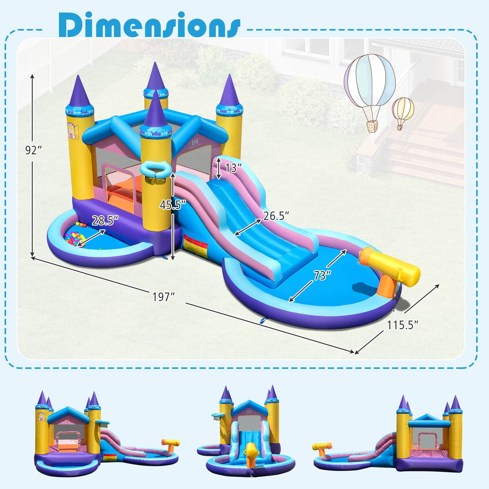 Infans Kids Inflatable Water Slide w/ Slide Splash Pool Water Cannon with 680W Blower
