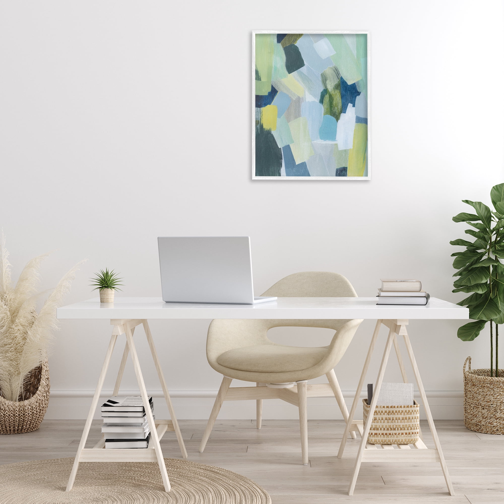 Stupell Industries Layered Green Brush Strokes Abstract Painting White Framed Art Print Wall Art, 24 x 30