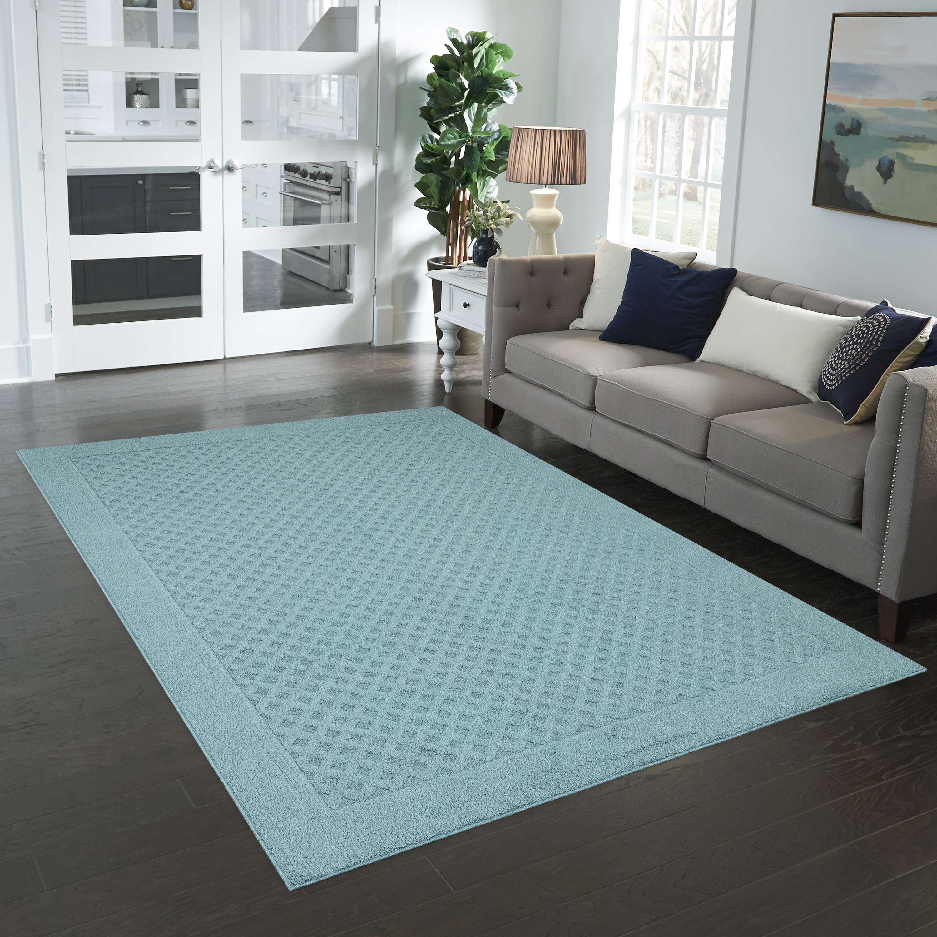 Mainstays Dylan Solid Diamond Olefin Blue Indoor Area Rug, 5' x 7'