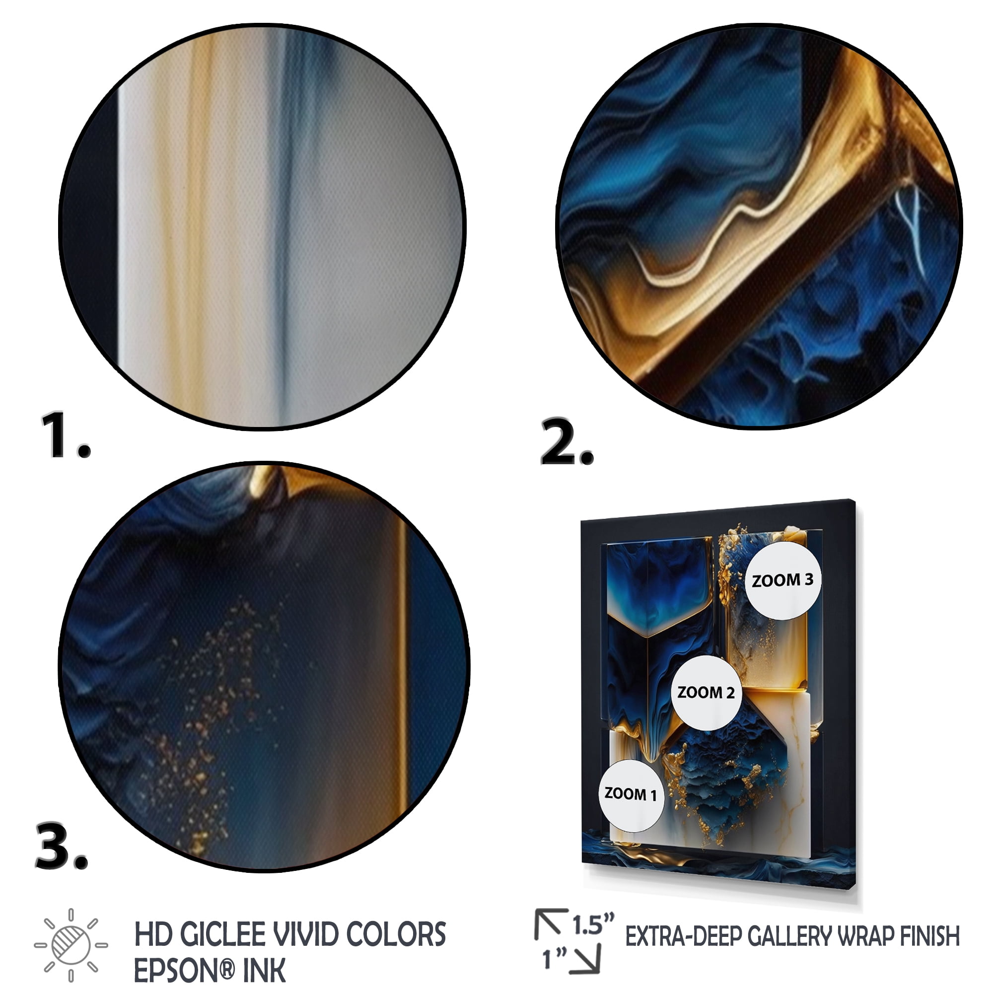 Designart Abstract Geode Gold And Blue Marble Shape II Canvas Wall Art