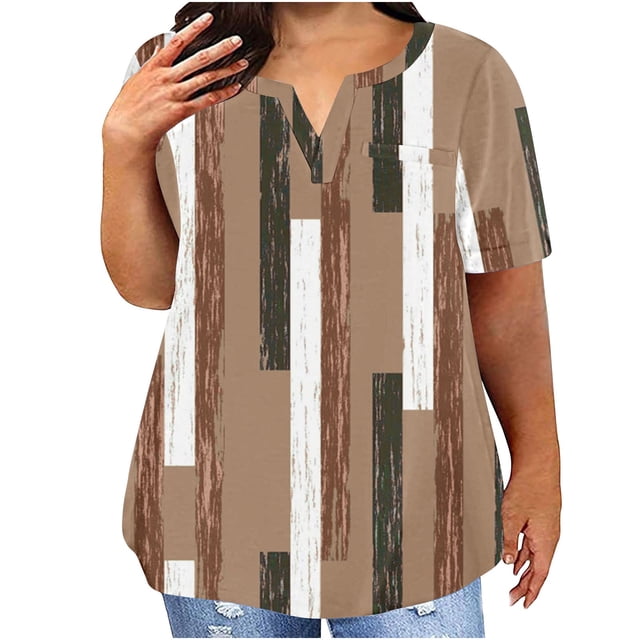 Fiudx Ofertas Flash Del Día Solo En Línea Blusas de Talla Grande para Mujer, Blusa con Cuello En V, Blusa Informal Holgada de Manga Corta de Verano