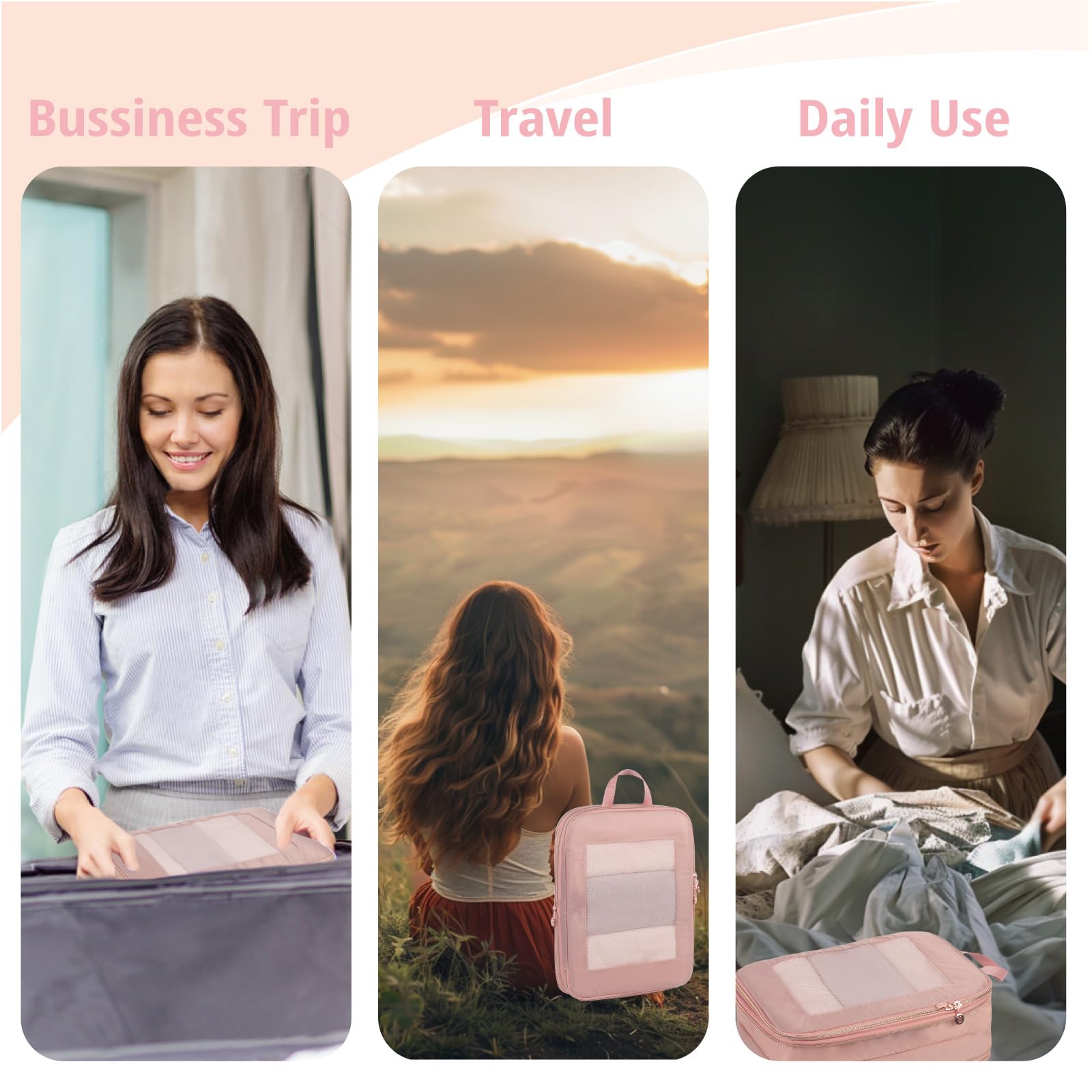 TRIPGEAR 3‑Set Double‑Deck Compression Packing Cubes, Lightweight Travel Luggage Organizer