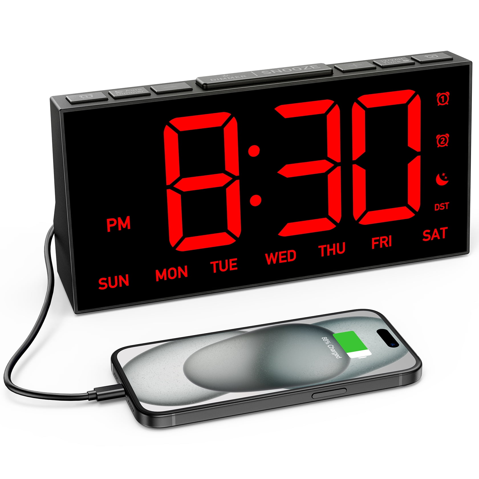 Vict Sing Digital Alarm Clock for Bedroom, 4 Level Brightness with Off, Dual Custom Alarms, USB