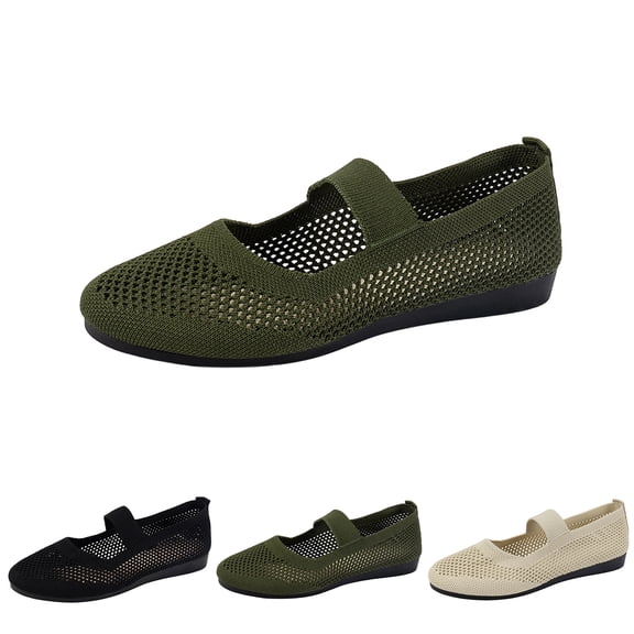 Women's Breathable Knit Flats, Soft Mary Jane Mesh Ballet Flat Shoes Comfortable Ballerina Flats Dressy Washable Summer Shoe Slip on Casual 37