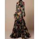 thumbnail image 2 of Vestidos de mujer elegante estampado floral linterna manga larga casual vestido de gasa cuello en V vestido grande swing nuevos vestidos de primavera otoño, 2 of 2