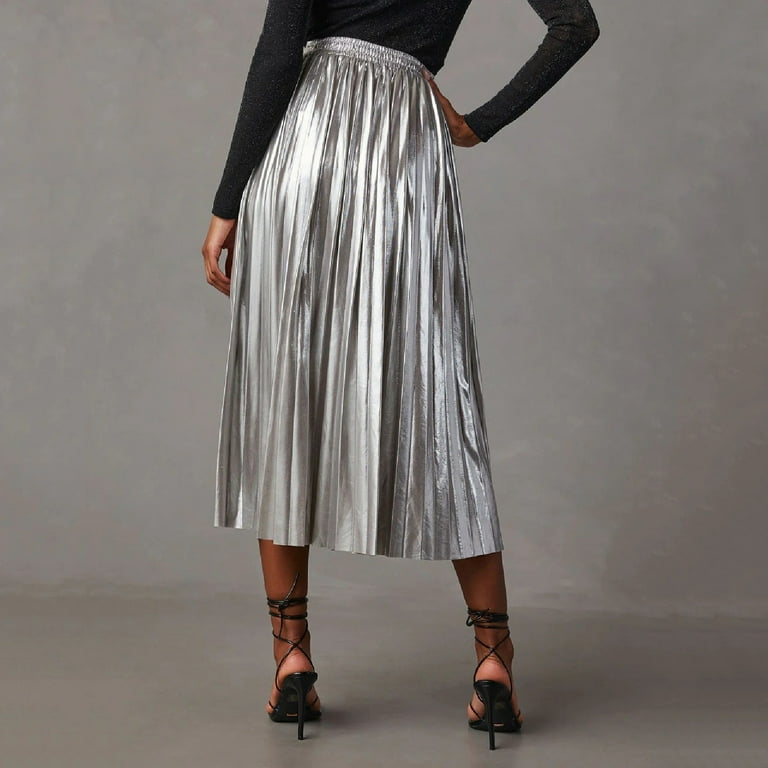 Silver pleated skirt knee length new arrivals