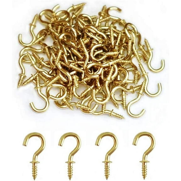 Small Brass Ceiling Hooks 1/2'' Screw-in Light Hooks Gold Hanging Cup Hook (60Pack)