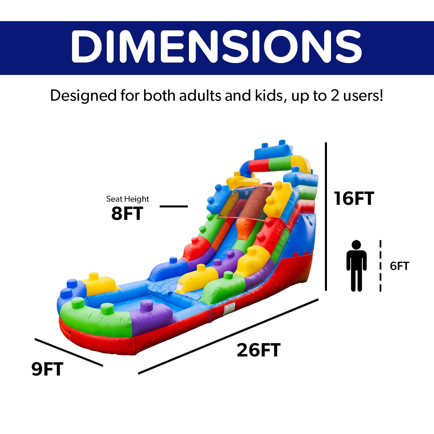 HeroKiddo Backyard Outdoor Inflatable Water Slide with Attached Pool for Older Kids and Big Kids