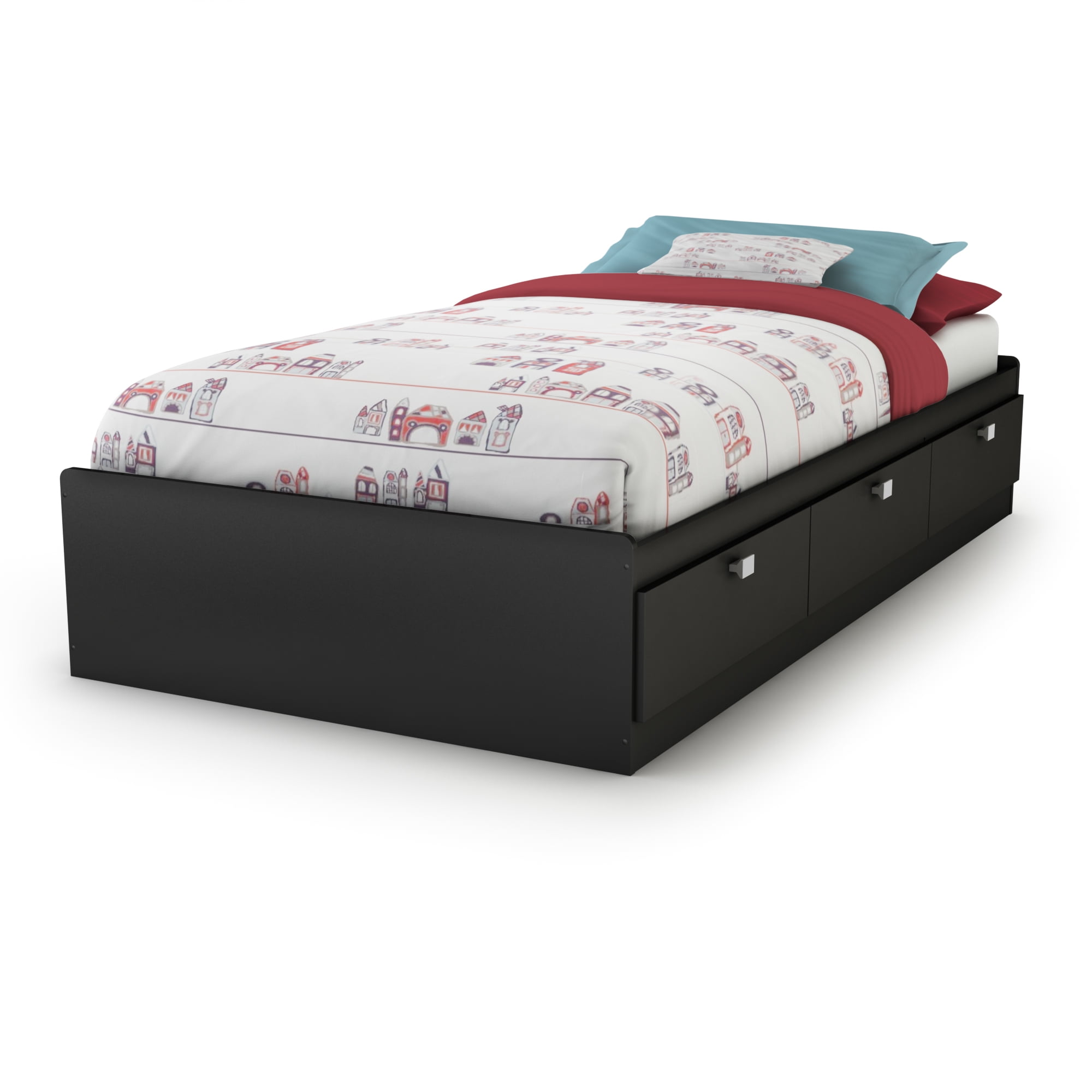 South Shore Spark Twin Mate's Platform Storage Bed with 3 Drawers, in Pure Black