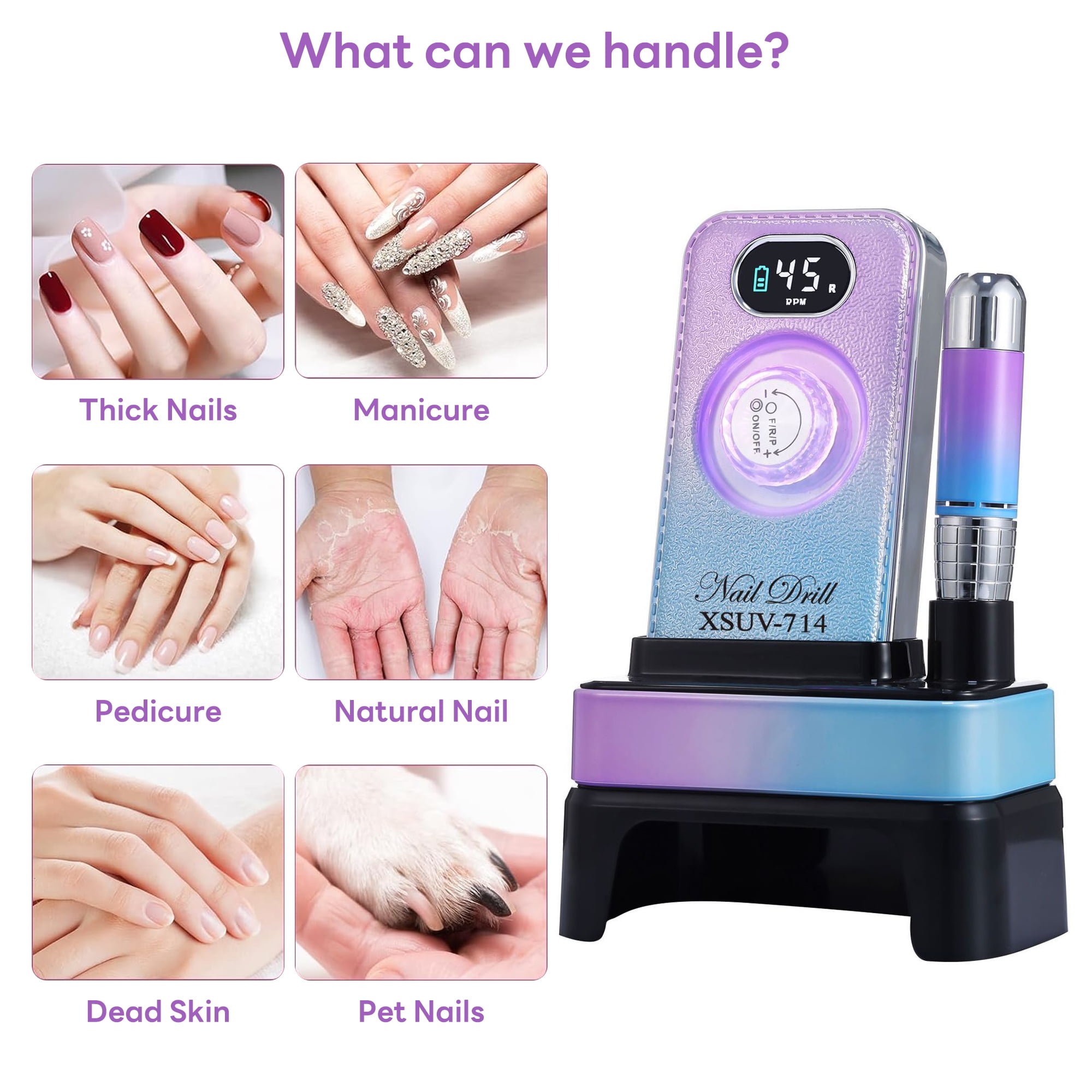 INSMART 45000 RPM Nail Drill Machine, 2-in-1 Professional Nail File & LED Lamp, Rechargeable for Acrylic Gel Nails Home Salon Use