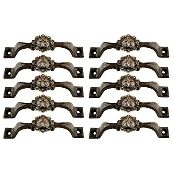 Urbalabs Cast Iron Kitchen Cabinet Handles and Drawer Pulls Western Concho Cross Horseshoe and Star Country Home Rustic Decor Farmhouse Cabinet Handle Cabinet Knobs (10, Copper Western Cross)