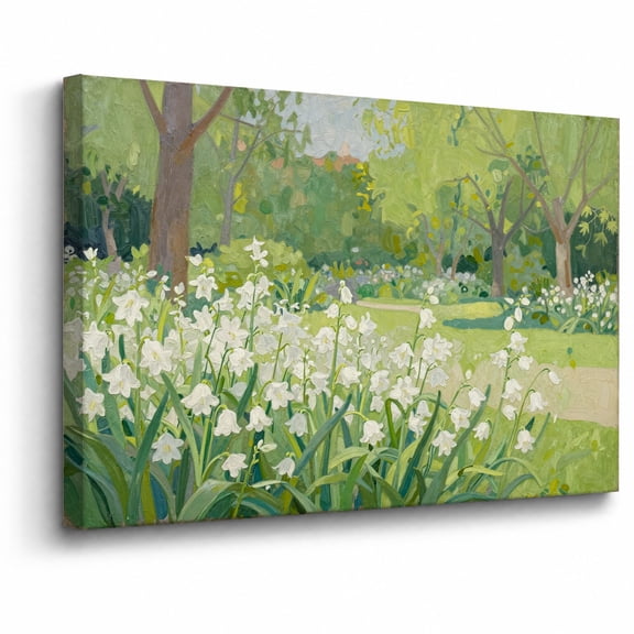 Vintage Floral Canvas Wall Art Framed Decor White Bellflower Garden Green Landscape 2D Flat canvas print for bathroom bedroom or living room