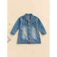 thumbnail image 2 of Seyurigaoka Kids Girls Denim Dress, Long Sleeve Buttoned Lapel Collar Coat One Piece, 2 of 8
