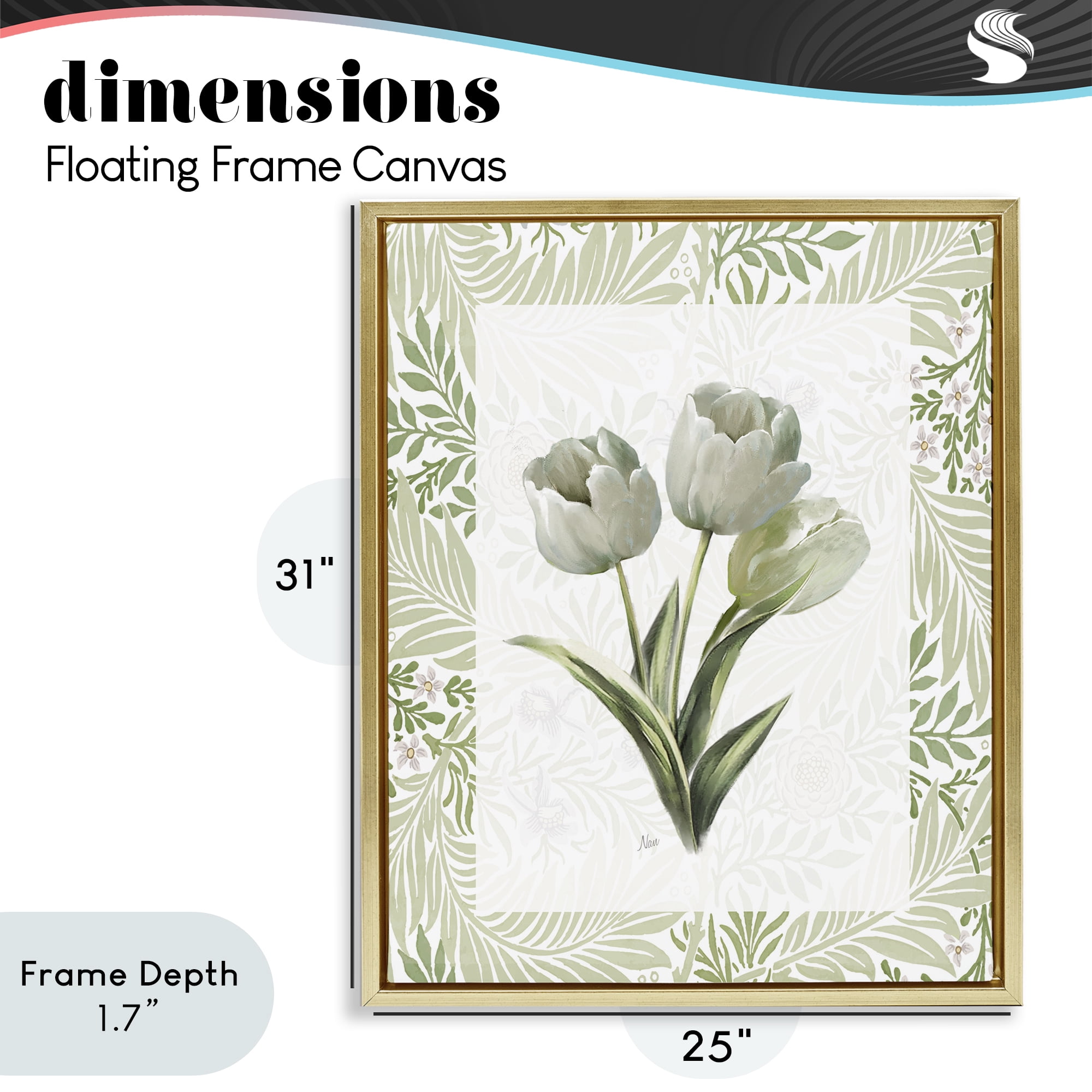 Stupell Industries Pale Green Tulip Trio Gold Framed Floater Canvas Wall Art, design by Nan