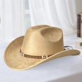 thumbnail image 5 of RUINIXCW Western Cowboy Hat for Men Women Cowgirl Hat Classic Felt Roll Up Fedora Hat with Leather Buckle Belt Wide Brim Jazz Hat Themed Party Cap Wedding Party Costume, 5 of 9
