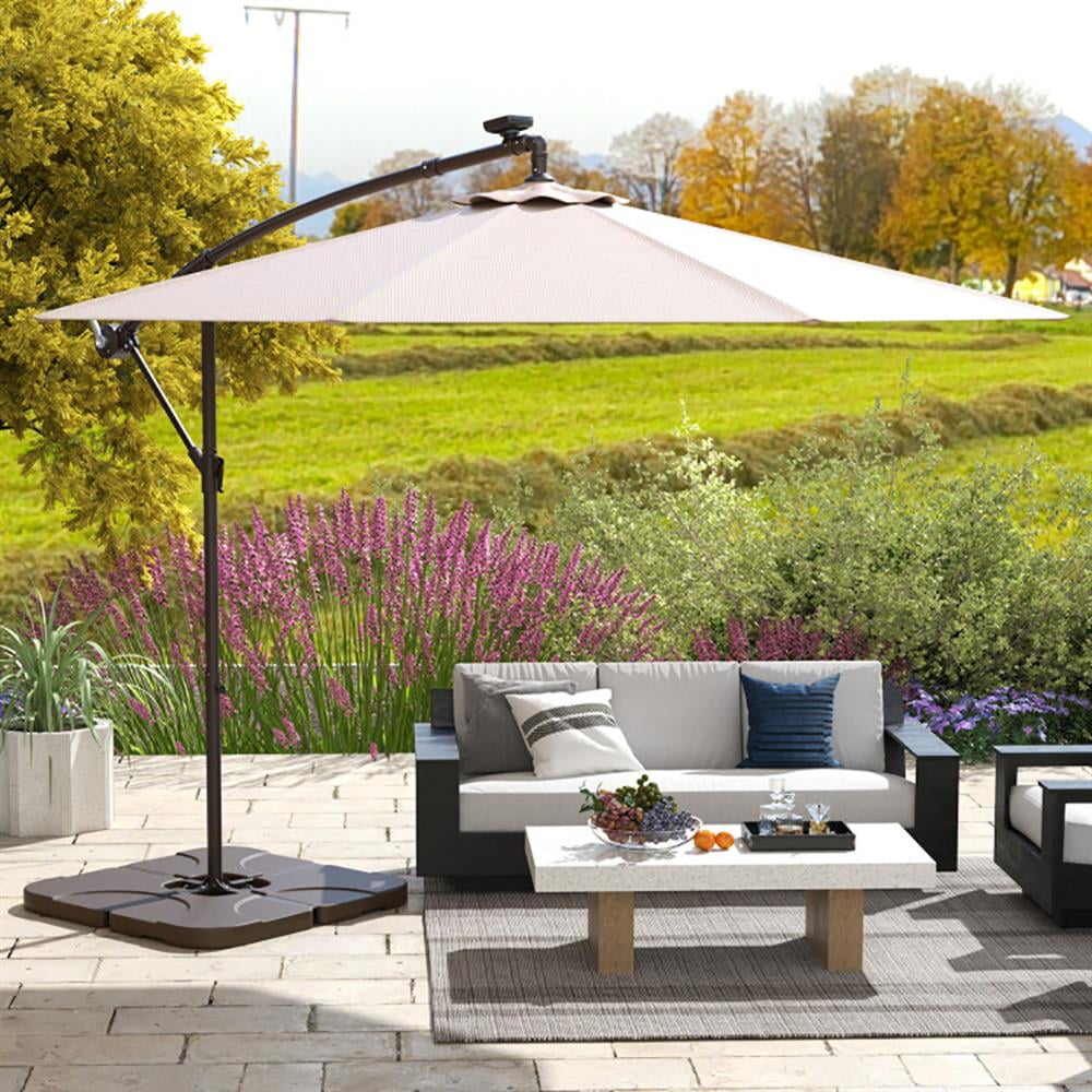 GVN Patio Umbrella Base,Outdoor Umbrella Stand,20 Inch Patio Offset Water Filled Plate Umbrella Base Sand-Coffee