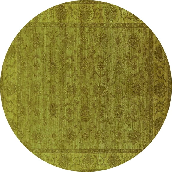 Ahgly Company Machine Washable Indoor Round Oriental Turquoise Blue Industrial Area Rugs, 3' Round