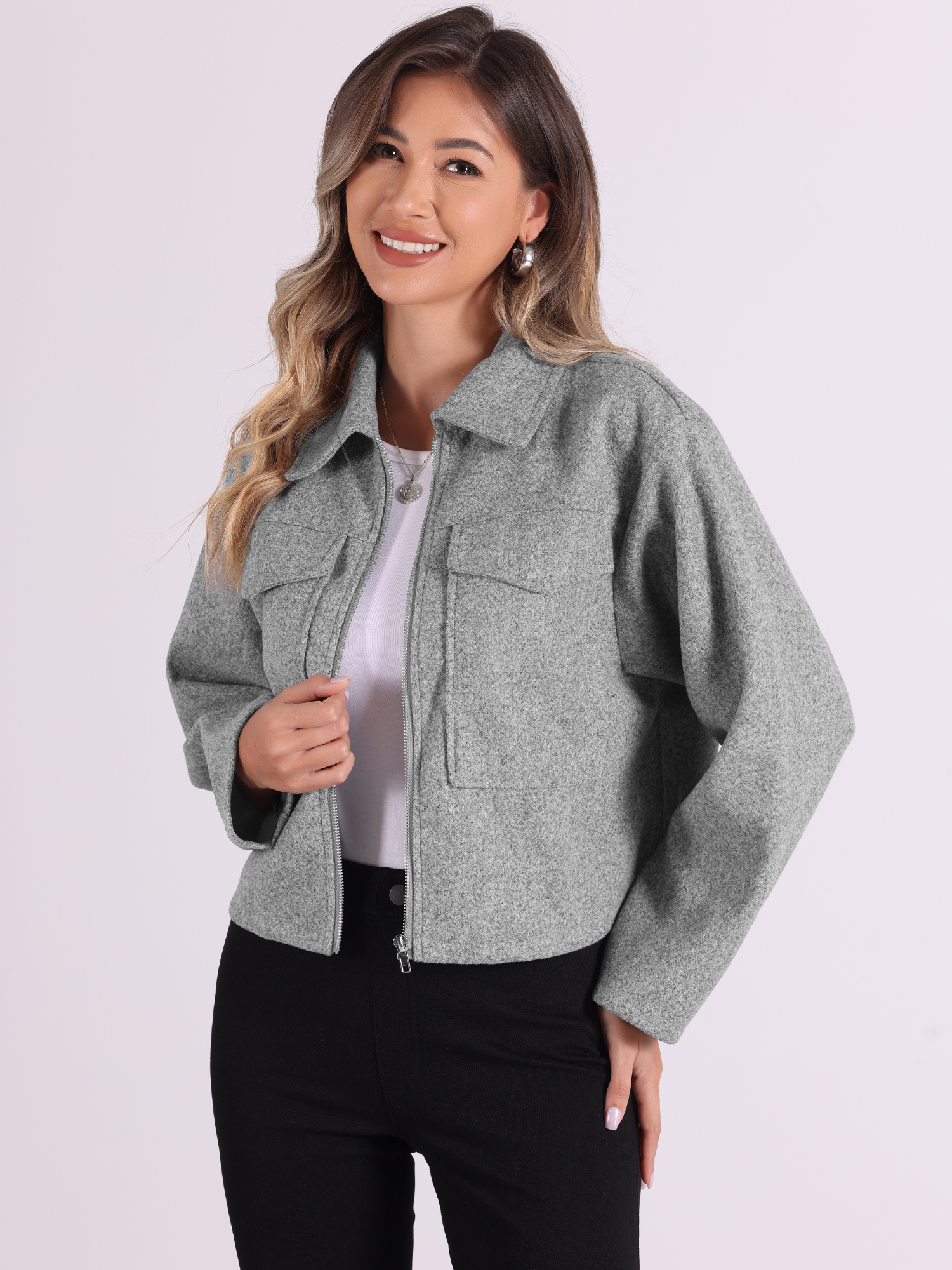 DARING DIVA Cropped Zip Up Fashion Crop Jacket Top XL Gray