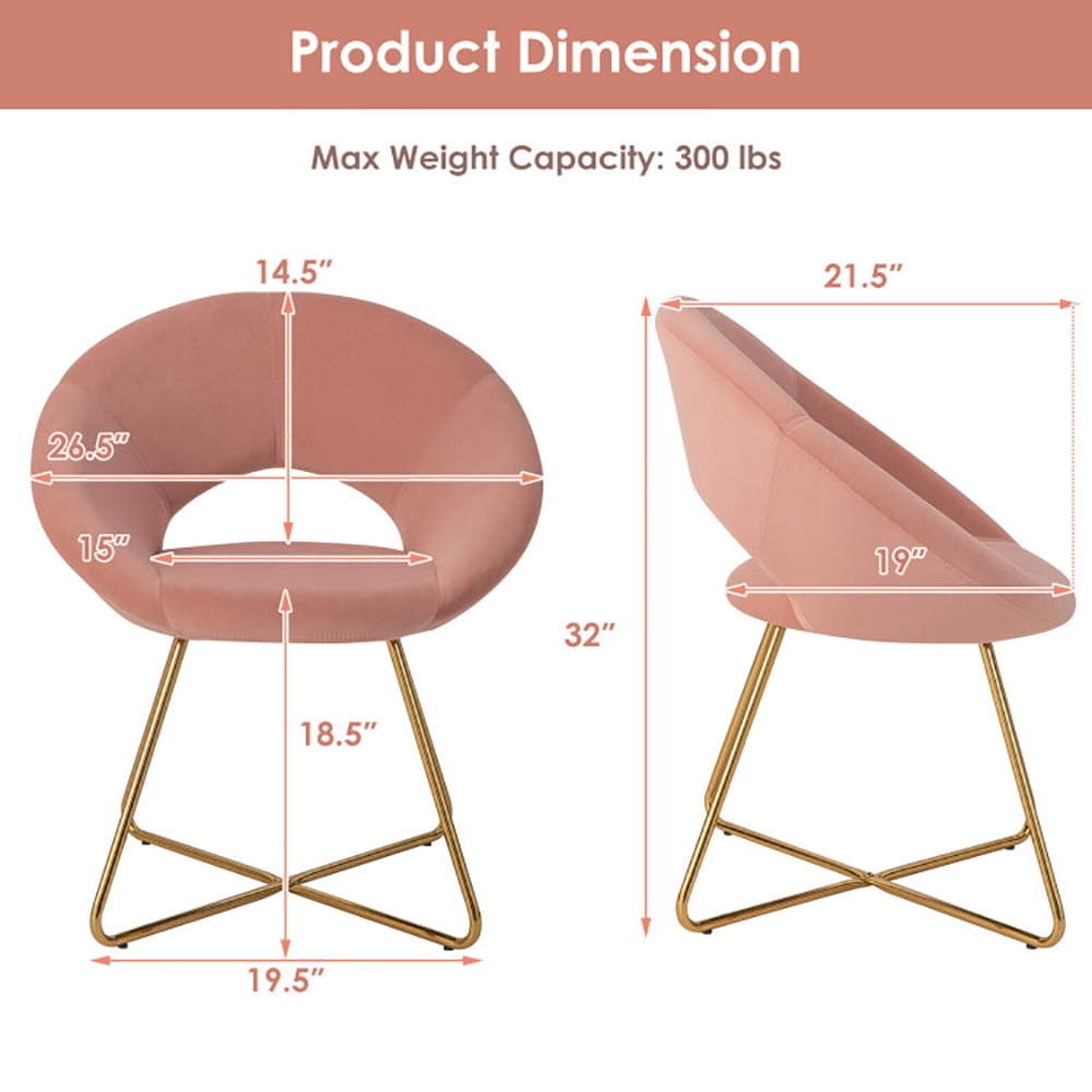 Finihen Velvet Accent Chair, Modern Velvet Accent Chair, Vanity Chair with Metal Legs-1 Piece, for Living Room, Bedroom, Pink