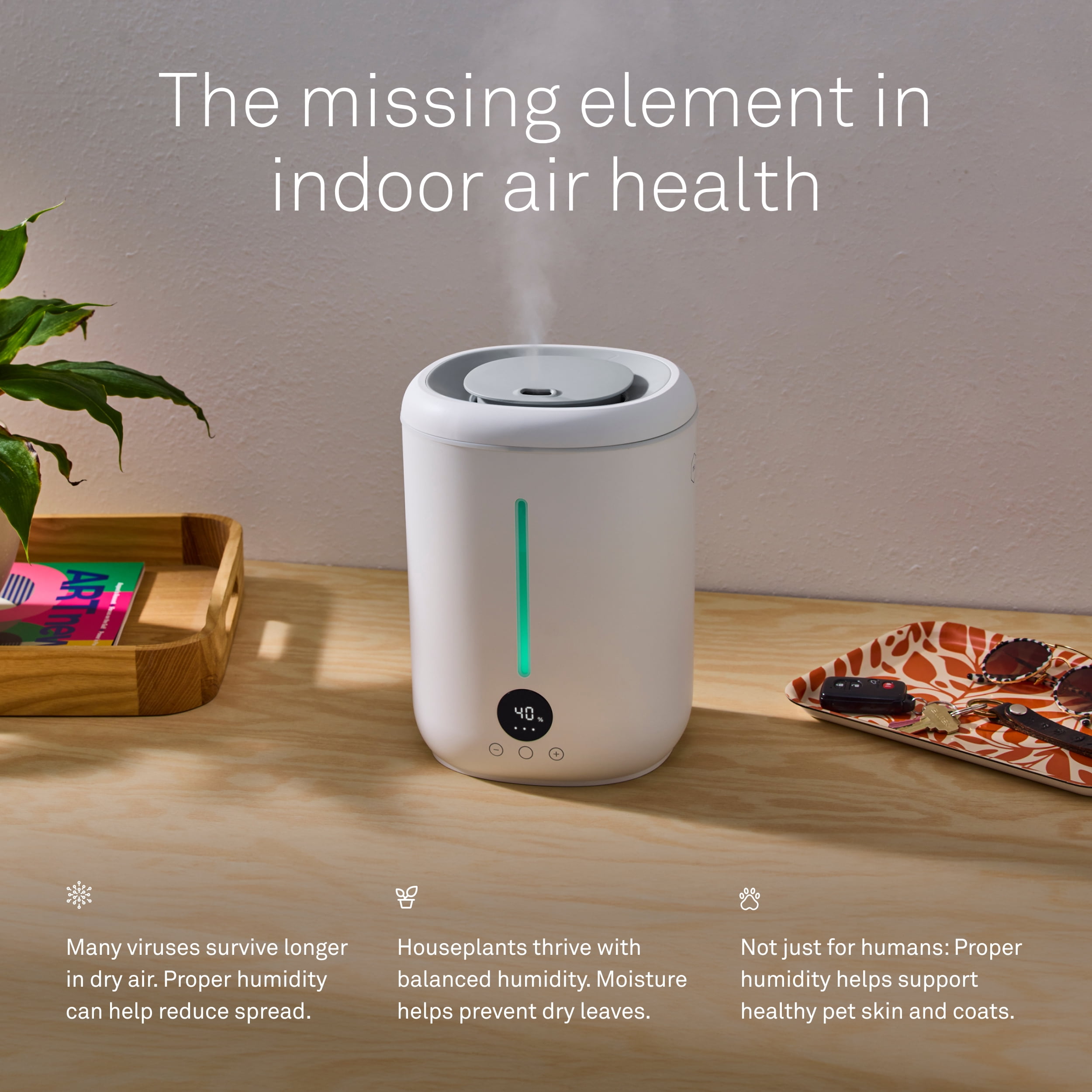 Molekule Glow Humidifier, Smart Ultrasonic Humidifier, Indoor Air Moisture, 2.8L Tank