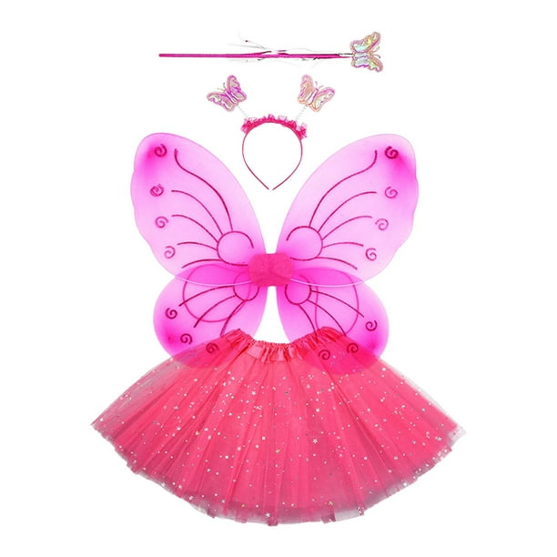 Disfraz de hada para niñas, disfraz de ala de mariposa, disfraz de falda tutú para niños, 4 piezas/juego, disfraz de mariposa para regalo de fiesta de Salvador disfraz de hada
