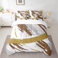 thumbnail image 2 of Grey Beige Brown Bedding Full Size 7pcs Brush Strokes Oil Painting Comforter Set, Gradient Abstract Vintage Bedding Comforter Sets Ombre Graffiti Bed in a Bag, Modern Bedding Accessories, 2 of 4