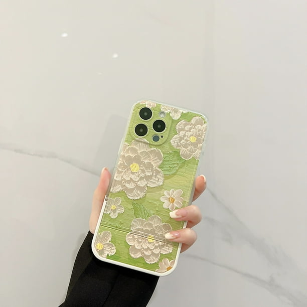 Green oil painting flowers for iphone13promax apple 12 phone case 11 advanced built-in bracket