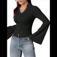 thumbnail image 3 of Blusa Informal de Larga Acampanada con Botones y Cuello Lechuga para Mujer. Blusa de Trabajo. Negro S, 3 of 9
