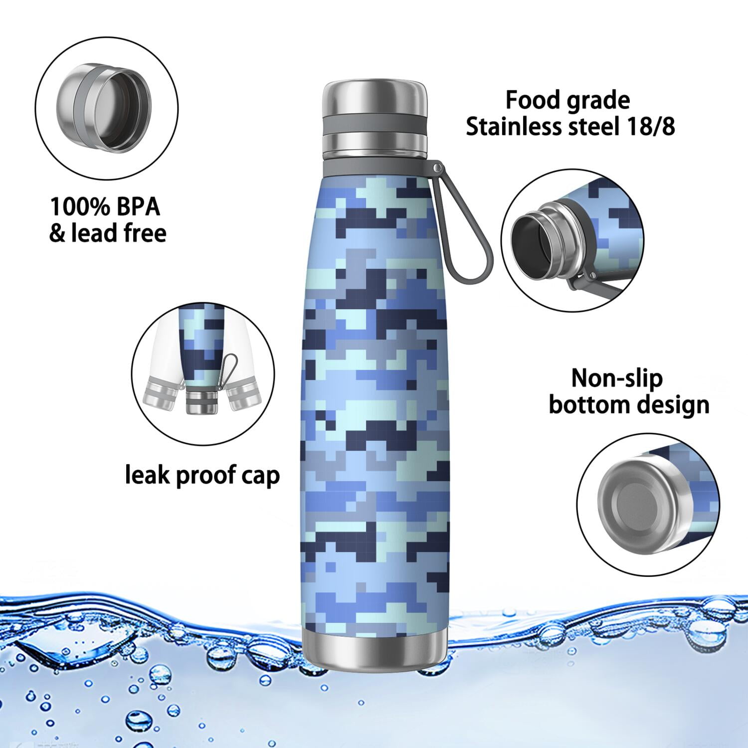 29oz Insulated Water Bottle with Tea Infuser, Stainless Steel Travel Mug, Camouflage Print