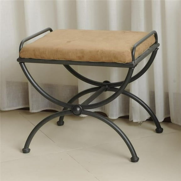 Iron Upholstered Vanity Stool, Saddle Brown