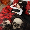 thumbnail image 4 of Homewish Hipple Sugar Skull 7-Piece King Bedding,Halloween Romantic Rose King Bed in a Bag,Red Black,Black Reversible, 4 of 8