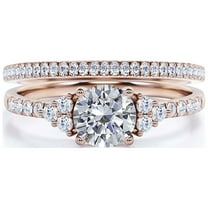 Beautiful Mid-century 1.75 Carat Round Cut Diamond Moissanite Engagement Ring, Wedding Ring in 925 Sterling Silver With 18k Rose Gold Plating, Gift For Her, 7 Stone Ring, Bridal Set, Matching Band