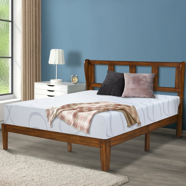 GranRest 14 Inch Deluxe Wood Platform Bed with Headboard, King